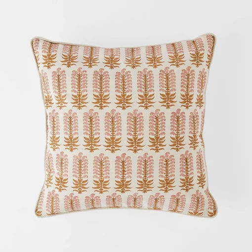 Aarvi Wood Block Cushion - Ochre