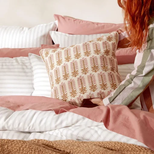 Aarvi Wood Block Cushion - Ochre