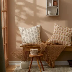 Aarvi Wood Block Cushion - Ochre
