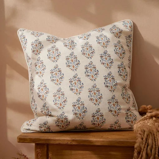 Aarvi Wood Block Cushion - Blue