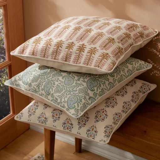 Aarvi Wood Block Cushion - Blue