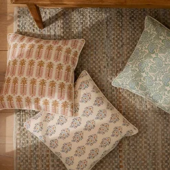 Aarvi Wood Block Cushion - Blue