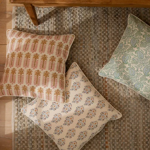 Aarvi Wood Block Cushion - Blue