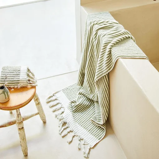 Ama Stripe Towel - Olive Green