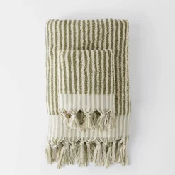 Ama Stripe Towel - Olive Green