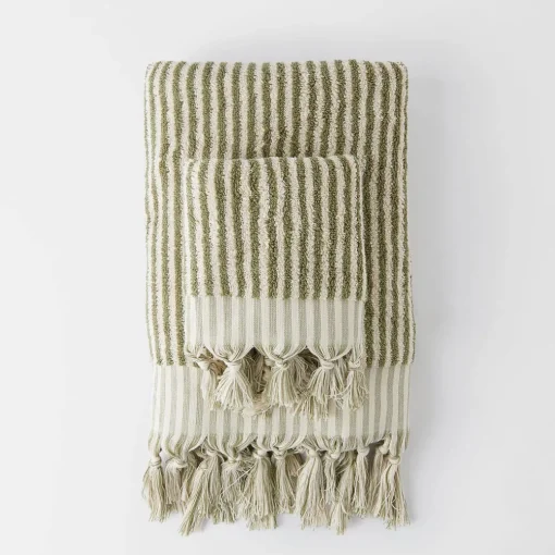 Ama Stripe Towel - Olive Green