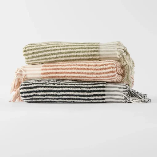 Ama Stripe Towel - Olive Green