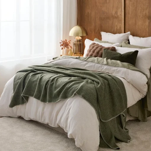 Beckett Wool Blanket - Olive/Ivory