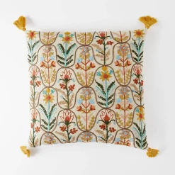 Botany Embroidered Cushion - Blue/Multi