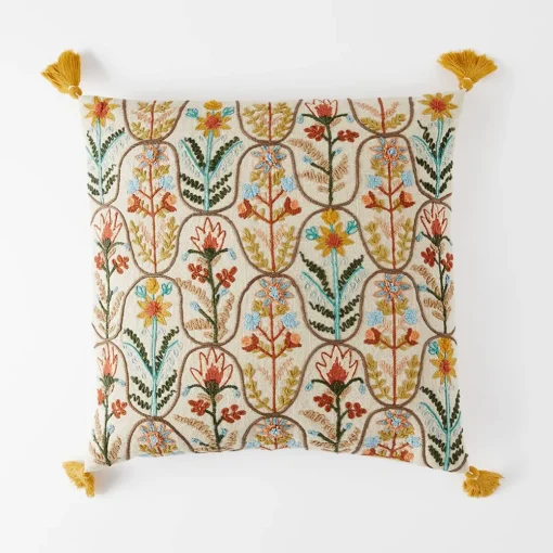 Botany Embroidered Cushion - Blue/Multi