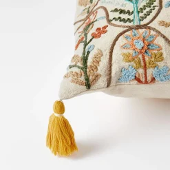 Botany Embroidered Cushion - Blue/Multi