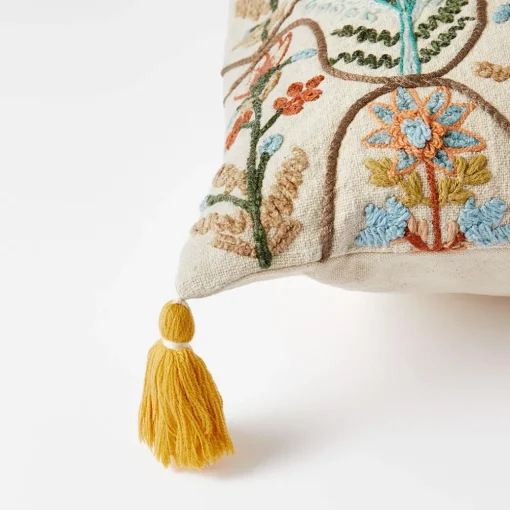 Botany Embroidered Cushion - Blue/Multi