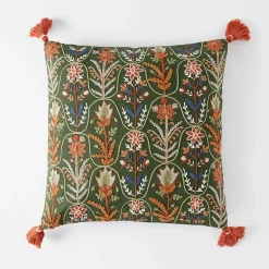 Botany Embroidered Cushion - Blue/Multi