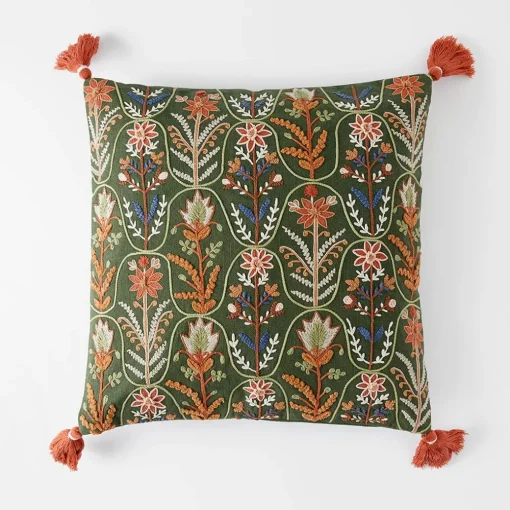 Botany Embroidered Cushion - Blue/Multi