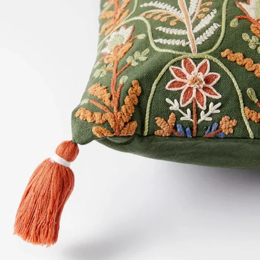 Botany Embroidered Cushion - Blue/Multi