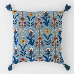 Botany Embroidered Cushion - Blue/Multi