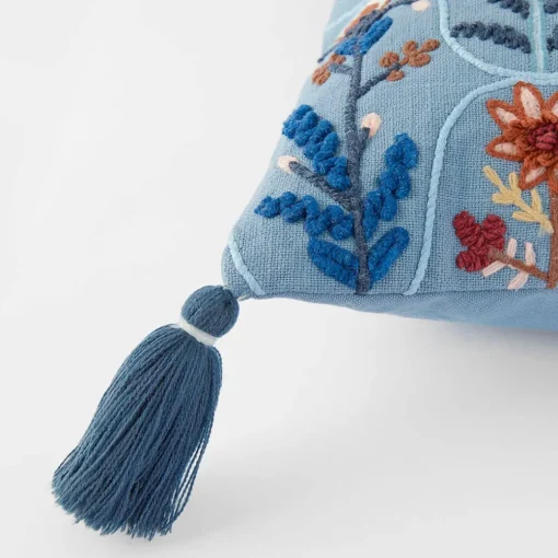 Botany Embroidered Cushion - Blue/Multi