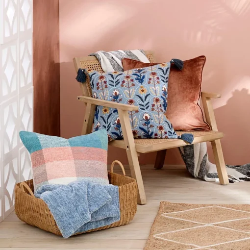 Botany Embroidered Cushion - Blue/Multi