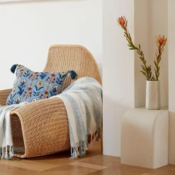 Botany Embroidered Cushion - Blue/Multi