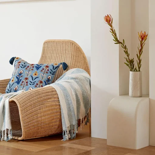 Botany Embroidered Cushion - Blue/Multi