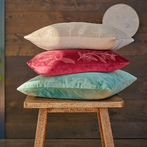 Bottle Brush Velvet Cushion - Stone