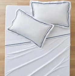 Cambridge 800 TC Egyptian Cotton Flat Sheets - White Navy