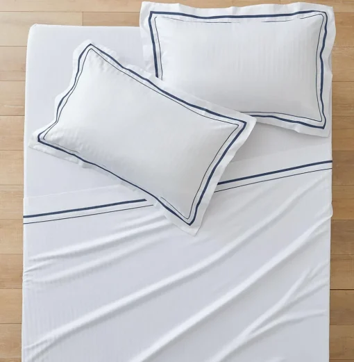 Cambridge 800 TC Egyptian Cotton Flat Sheets - White Navy