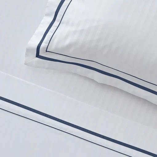 Cambridge 800 TC Egyptian Cotton Flat Sheets - White Navy