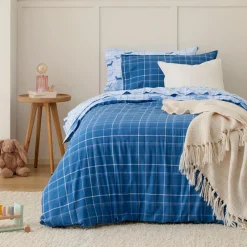 Charlie Reversible Flannelette Quilt Cover Set- Light Blue