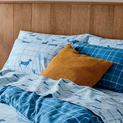 Charlie Reversible Flannelette Quilt Cover Set- Light Blue