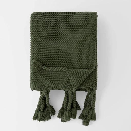 Chunky Tassel Throw - Pine