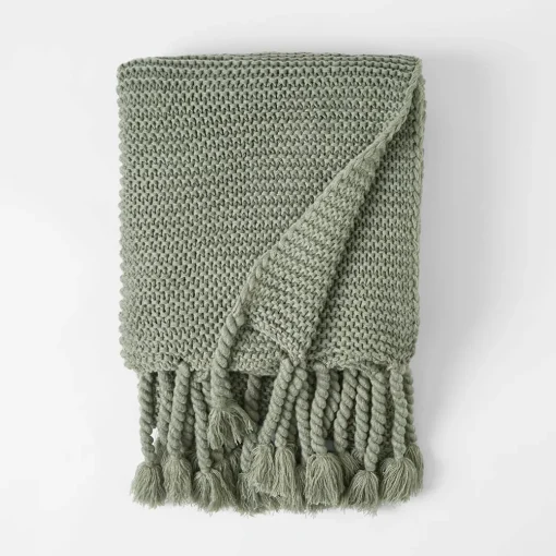 Chunky Tassel Throw - Pine