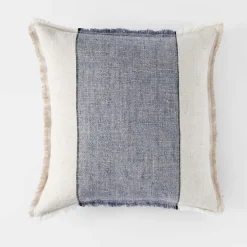 Everett Colour Block Linen Cushion - Washed Navy