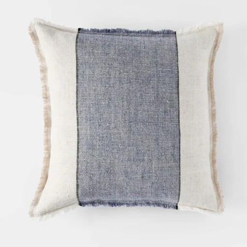 Everett Colour Block Linen Cushion - Washed Navy