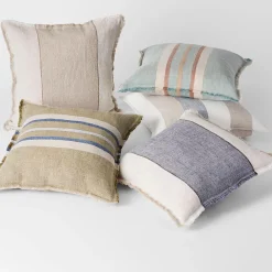 Everett Colour Block Linen Cushion - Washed Navy