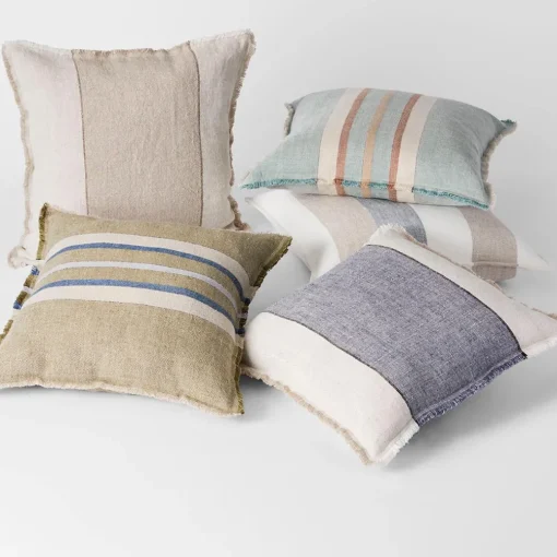 Everett Colour Block Linen Cushion - Washed Navy