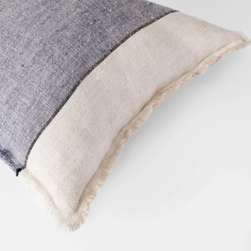 Everett Colour Block Linen Cushion - Washed Navy