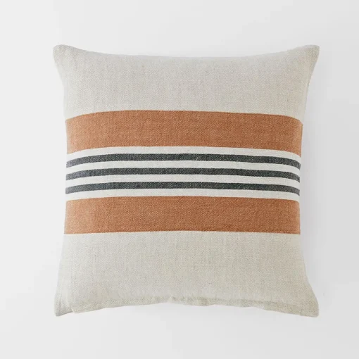 Everett Herringbone Stripe Linen Cushion - Natural