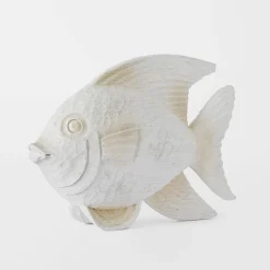 Fish Carved Sculpture Large - White Wash
