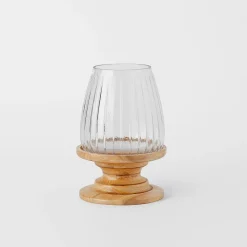 Ginny Wood Base Hurricane - Natural/Clear