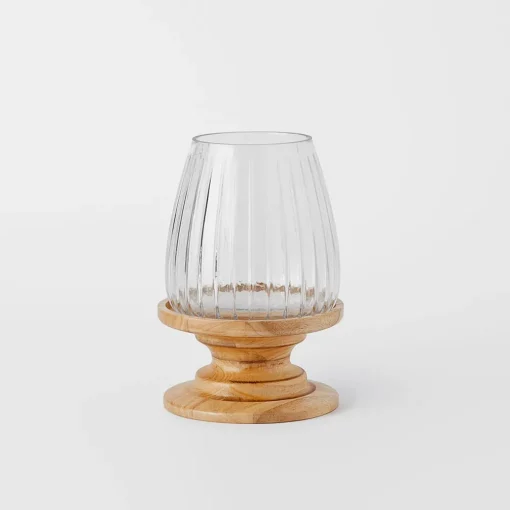 Ginny Wood Base Hurricane - Natural/Clear