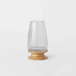 Ginny Wood Base Hurricane - Natural/Clear