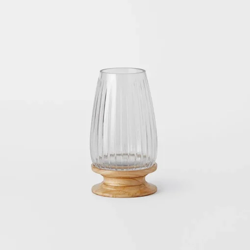 Ginny Wood Base Hurricane - Natural/Clear