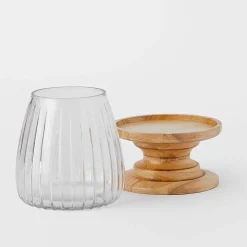 Ginny Wood Base Hurricane - Natural/Clear