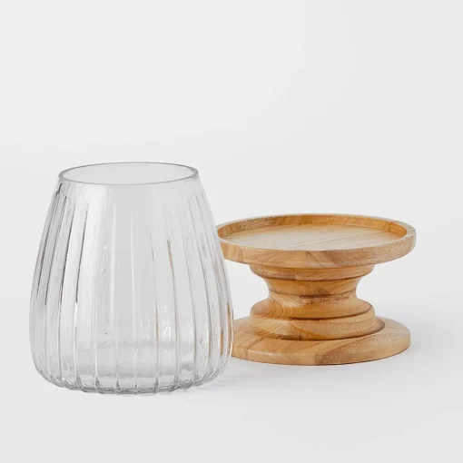 Ginny Wood Base Hurricane - Natural/Clear