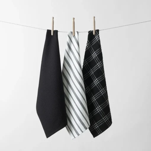 Hardy Terry Tea Towel Set Of 3 - Black