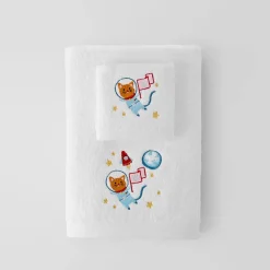 Kids Embroidered Towel Set Space Cat