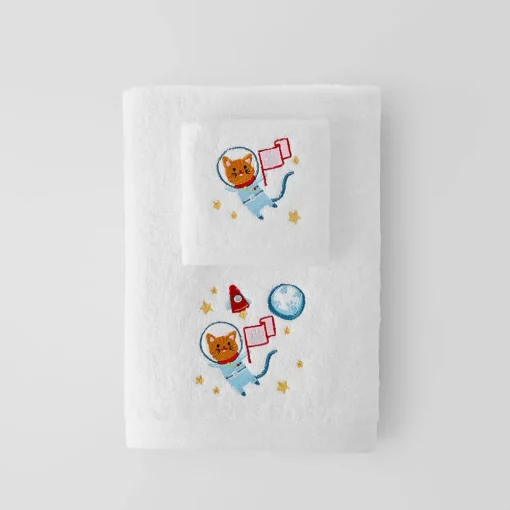 Kids Embroidered Towel Set Space Cat