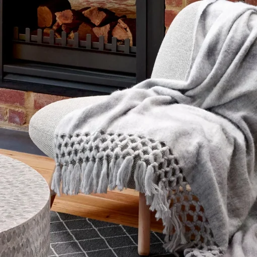 Ledger Ombre Tassel Throw - Dove Grey