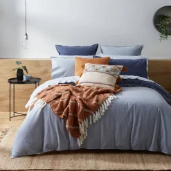 Lusso Reversible Brushed Cotton Quilt Cover - Ink Blue